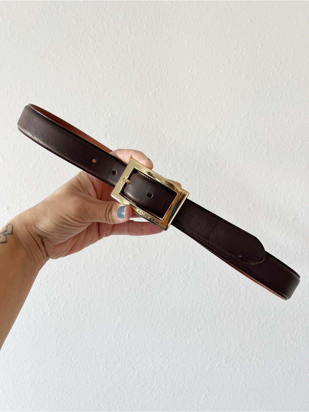 RALPH LAUREN | Brown Genuine Leather Belt Gold Buckle Classic | L